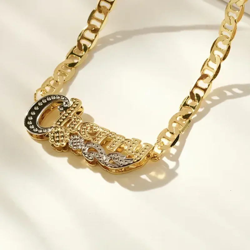 DHQH Customized Two Color 3D Name Necklace Personalized Letter Commemorative Stainless Steel Necklace Customized Jewelry Gift 260302
