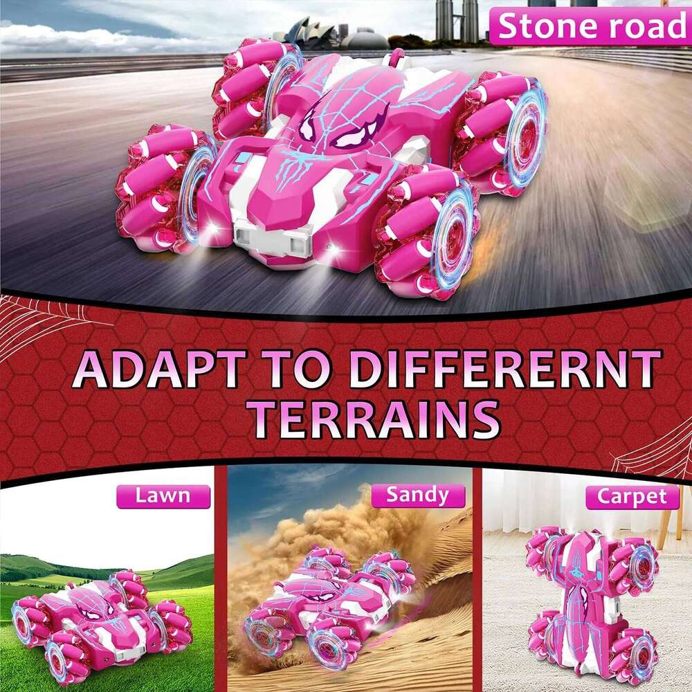 Pink LED Remote Control Stunt Car, 360 Rotation, 2-Sided Driving, Kids' Electric Toy Car for Multiplayer Games C260305