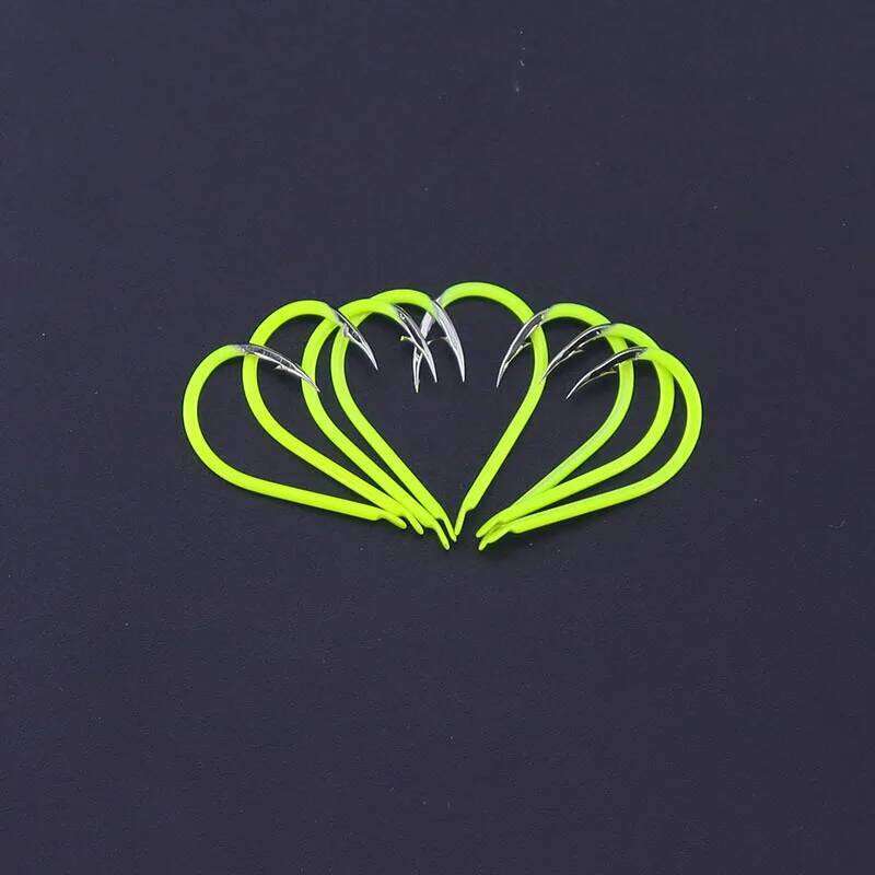 50pcs/lot Hooks High-Carbon Steel Anti-rust Green Coating Flattened Hook Body Barbed Fishhook Tackle For Fishing S260305