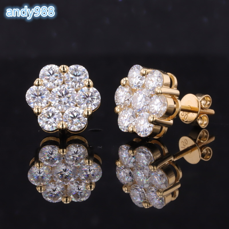 Starsgem Fine Jewelry 18K Solid Gold Special Flowers Style Earrings Moissanite Gemstone Stud Earrings for Gift