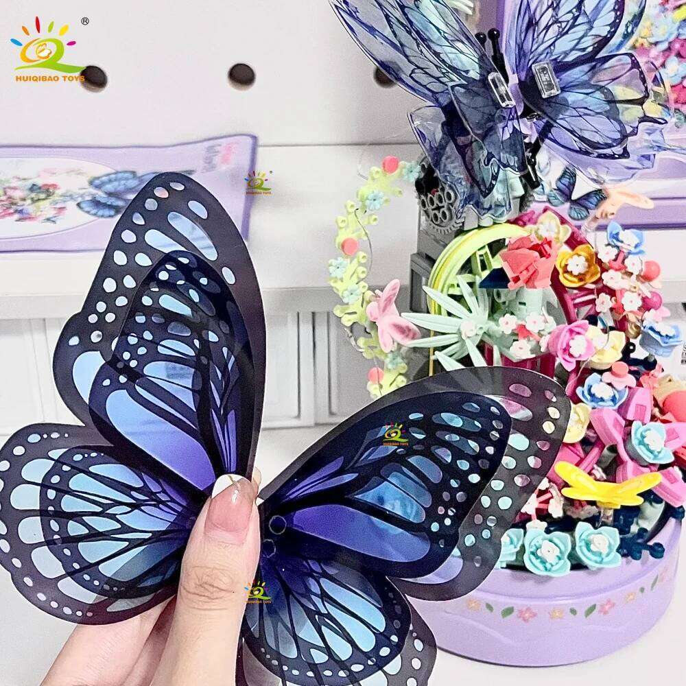 HUIQIBAO 630PCS MOC Butterfly Music box Model Building Block Flower Brick Construction Toy For Children Desk Home Decoration Z260306
