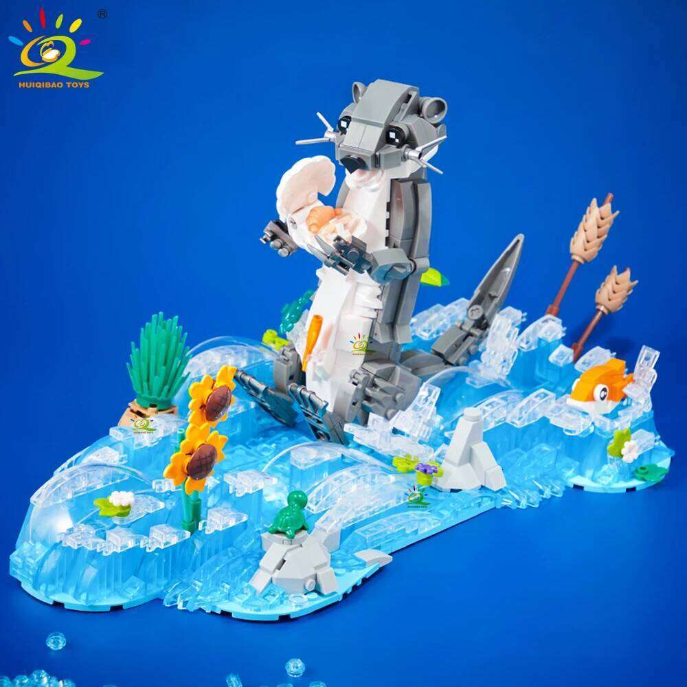 HUIQIBAO MOC Otter Animal Model Building Block Brick Boy Assembly Construction Toy For Children Kid DIY Game Home Desk Decor Z260306
