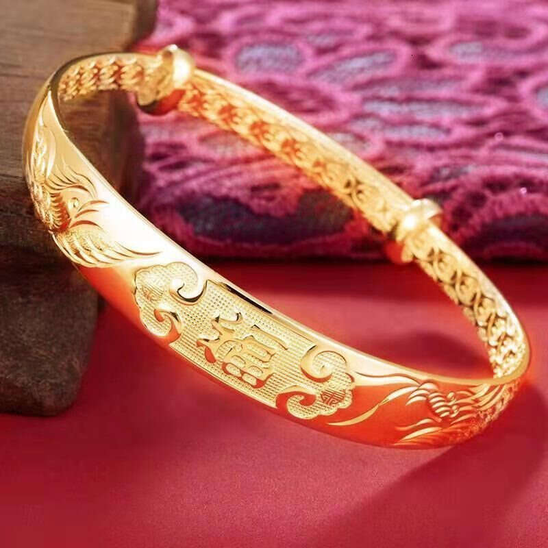 Women's Jewelry 10mm Wide Adjustable Push-Pull Bracelet Traditional Bangle Chinese Style Luxury Gift