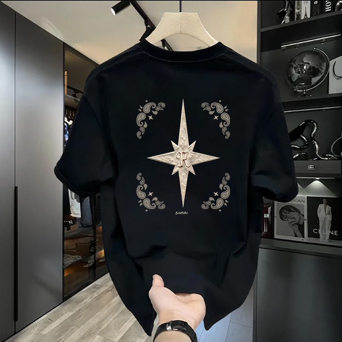 Luxury Brand Designer Clothes Heavyweight Trendy Brand Pure Cotton Printed Mens Short Sleeve T-Shirt New Summer Hot Trend Casual Round Neck Tee