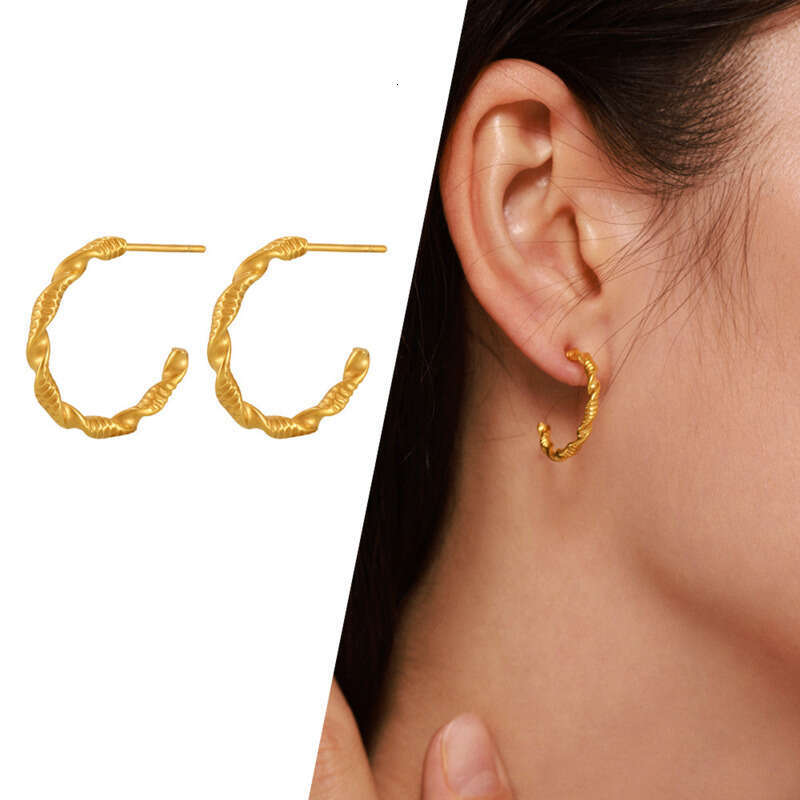 Women's Vintage Earrings: New Style C-shaped Twited Earring, In-tyle Simple Deign, Stainless Steel Plated With 18k Gold, Daily Minimalist Jewelry