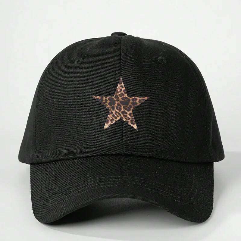 Leopard Print Star Soft Cotton Baseball Cap Unisex Adjustable Casual Dad Hats Perfect For Outdoor Active fishing Travel Headwear Y260304