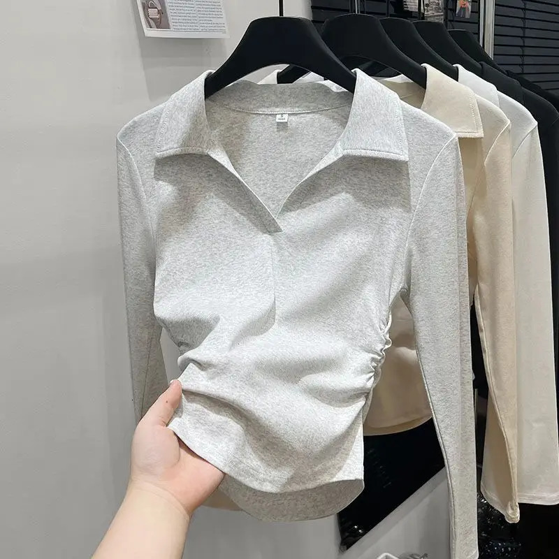 Autumn Cotton Sexy Womens T Shirt Long Sleeve Skinny Slim Basic Solid Black White Crop Top Polo TShirt Casual Tee for Women 260228