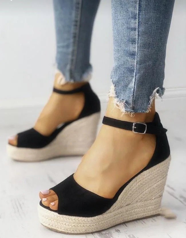 01 Espadrilles Women Wedges Peep Toe Sandals Platform Ankle Strap High Heel Shoes Female Pumps Beach Wedding Ladies Sandals 260305