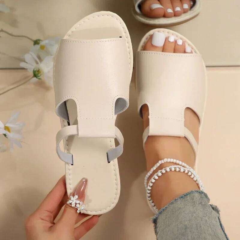 2025 summer new casual fashion solid color open toe slippers simple non-slip women's low heeled sandals