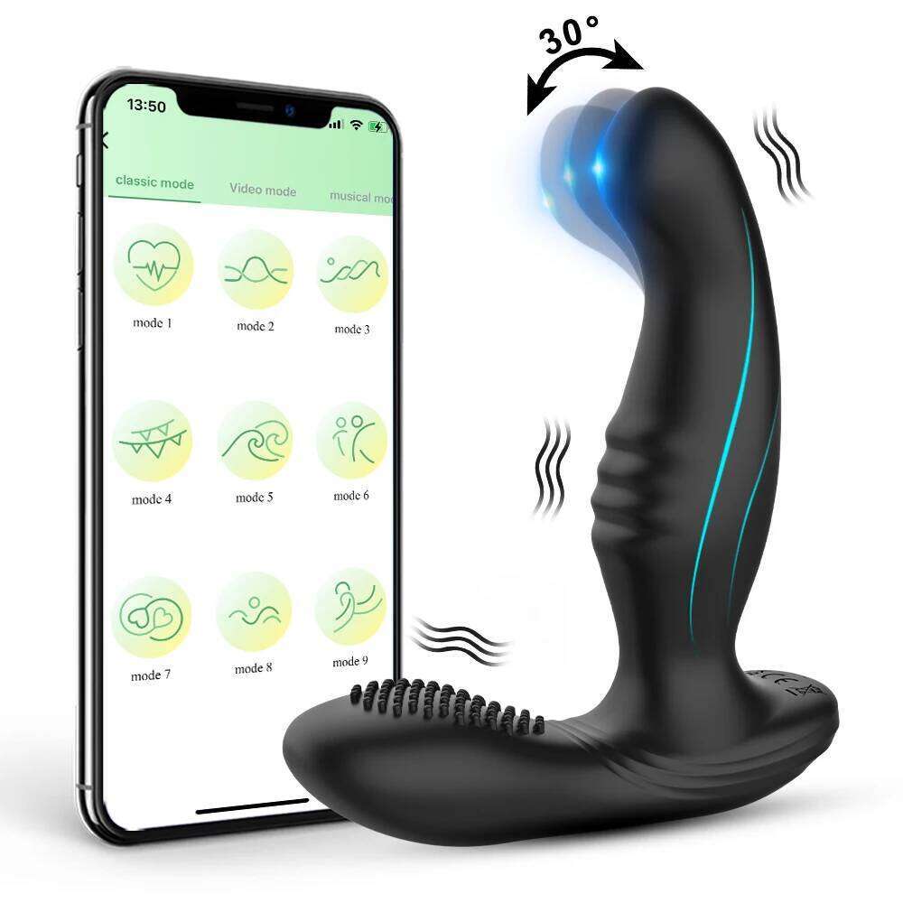 APP Control Male Wiggle Massager Vibrator Butt Plug Tickling Prostate Stimulator Anal Buttplug Sex Toys For Men 18 W260305
