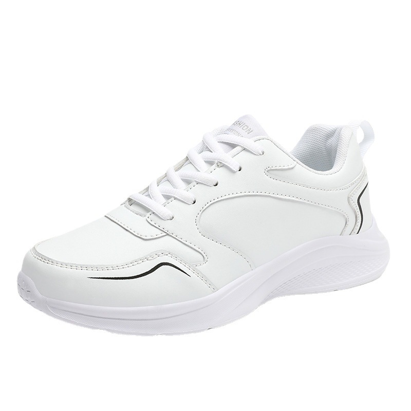 Autumn and winter leather outdoor running women's shoes, flat sports and leisure shoes, women's white shoes, oversized travel and driving sh