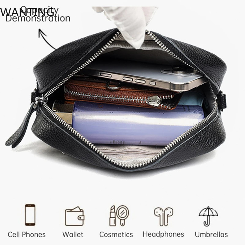 Cowhide Womens Bags 2025 Genuine Leather Women Crossbody Shoulder Female Messenger Handbag 260227