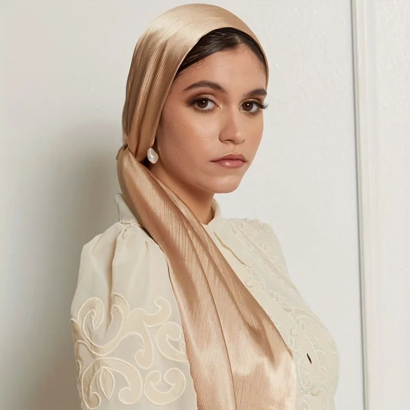 Premium Satin Crinkle Hijab Scarf Chiffon Shawl Plain Muslim Women Hijabs Breathab Islam Women Turban Pleated Scarf Ramadan 260304
