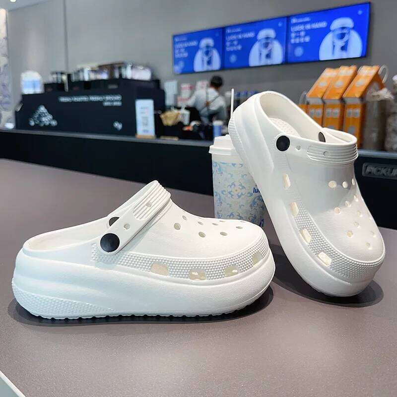2026 Foam Fur Men and Women Height Increase Coarse Heel Breathable Hole Beach Couple Outer Shoes