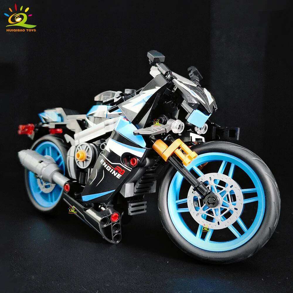 HUIQIBAO MOC Motorbike Model Building Blocks City Moto Racer Bricks Toy for Kids Boy Children Adult Car Set home Decoration Z260306