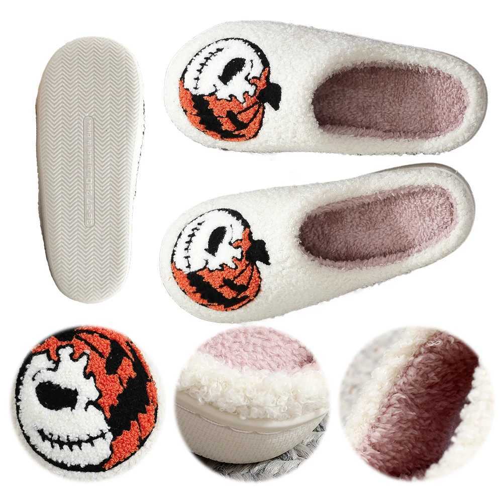 Halloween Pumpkin Plush Slippers Warm Slip-on House Shoes Comfortable Flat Thermal Slippers Cute for Outdoor Indoor Bedroom S260305