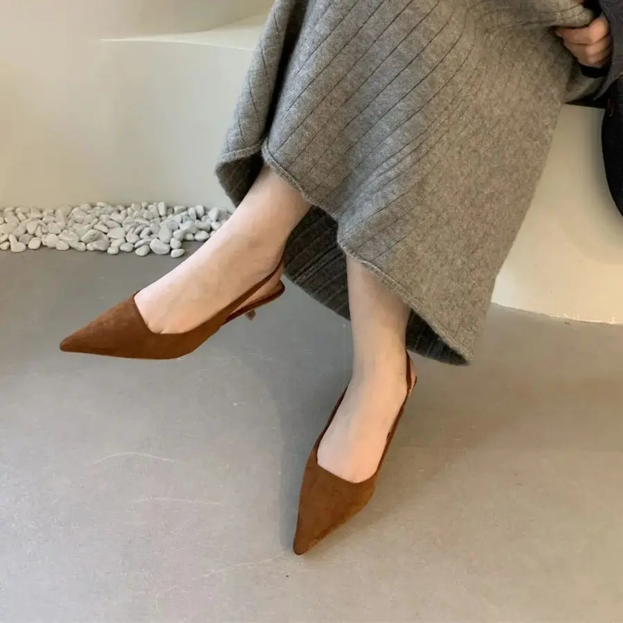 Bailamos Women Sandals Pointed Toe Elegant Low-heel Shoes Summer Fashion Slingback Woman Mules Shoes Pumps Dress Shoes 260303