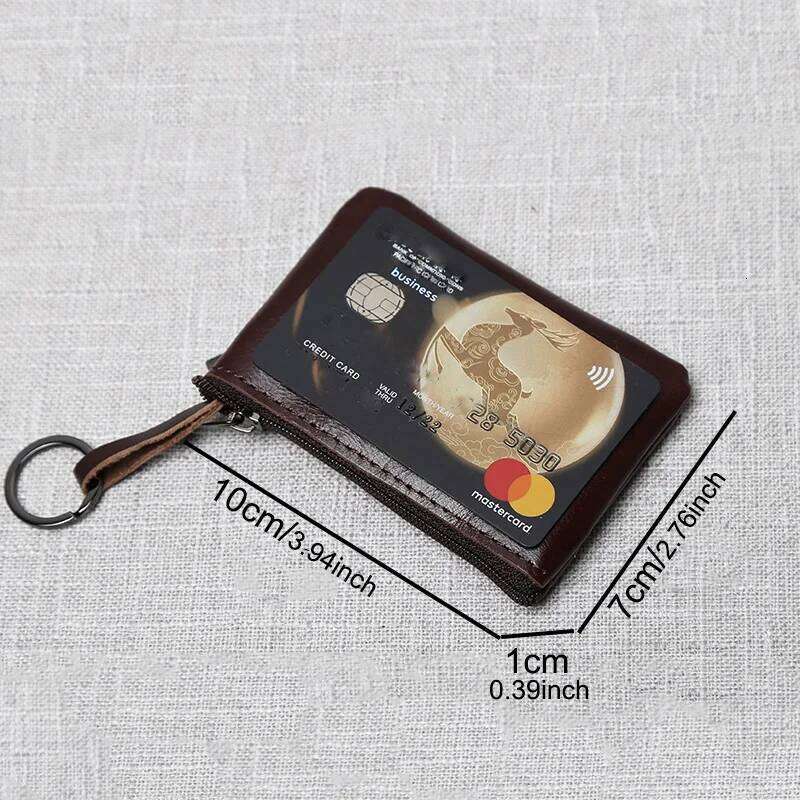 Leather Mini Coin Purse Unisex Simple Portable First Layer Cowhide Retro Handmade Zipper Small Wallet Key Case C260304