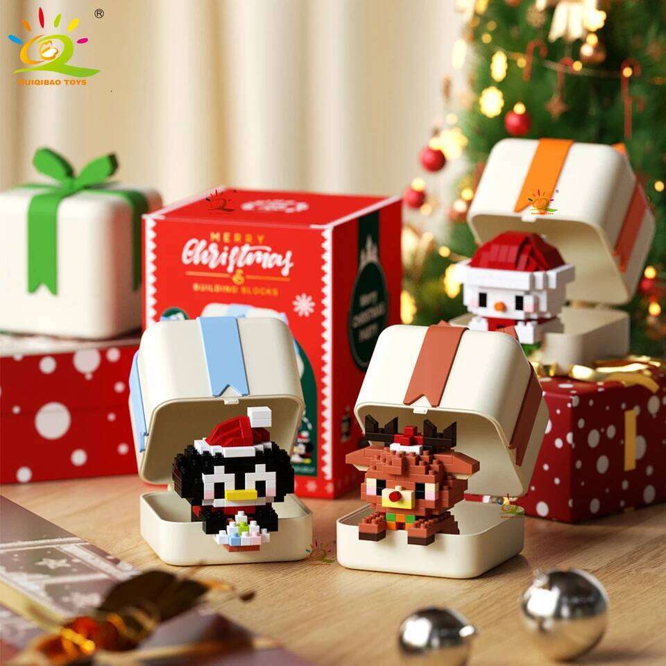 HUIQIBAO MOC Christmas Model Elk Deer Santa Claus Building Block City Snow House Xmas Tree Bricks Set Toy for Children Kids Gift Z260306