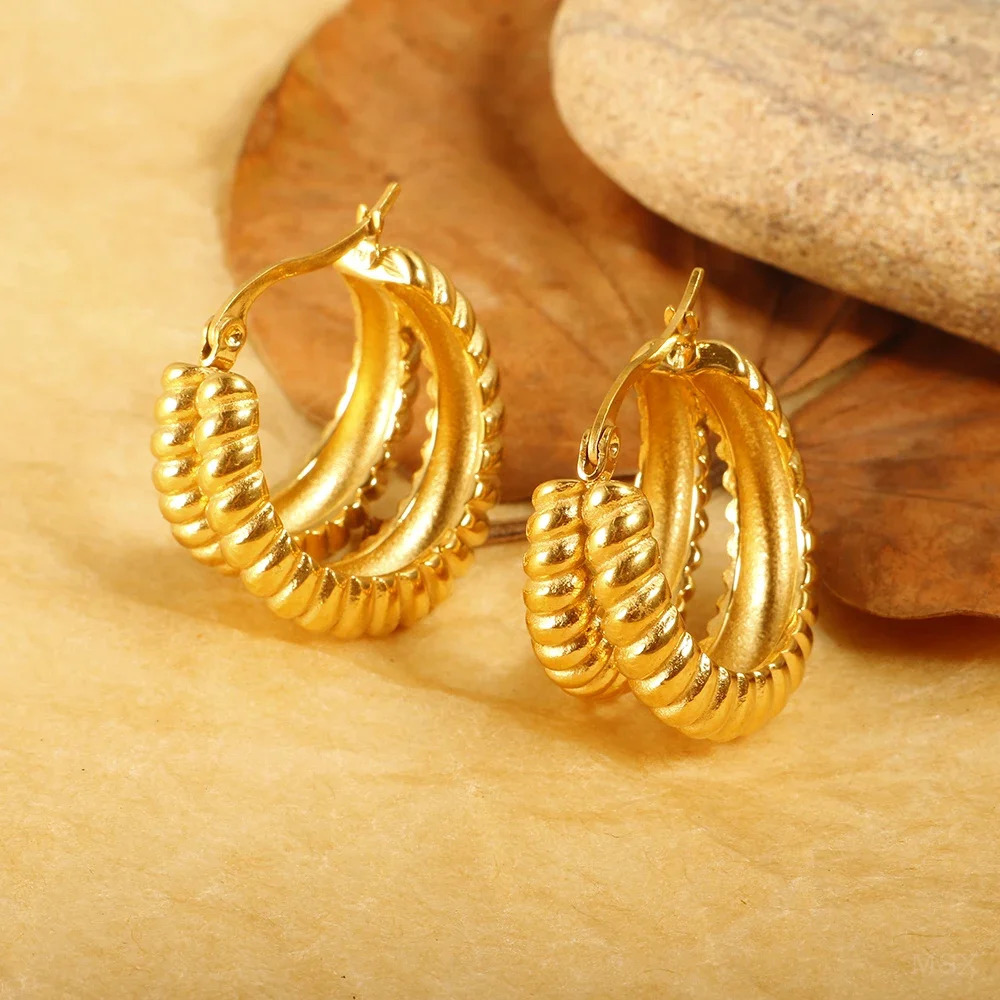 Shiny Zircon Hoop Earrings for Women Trendy Golden Stainless Steel Wed Ear Geometric Circle Earring Jewelry Pendientes 260302