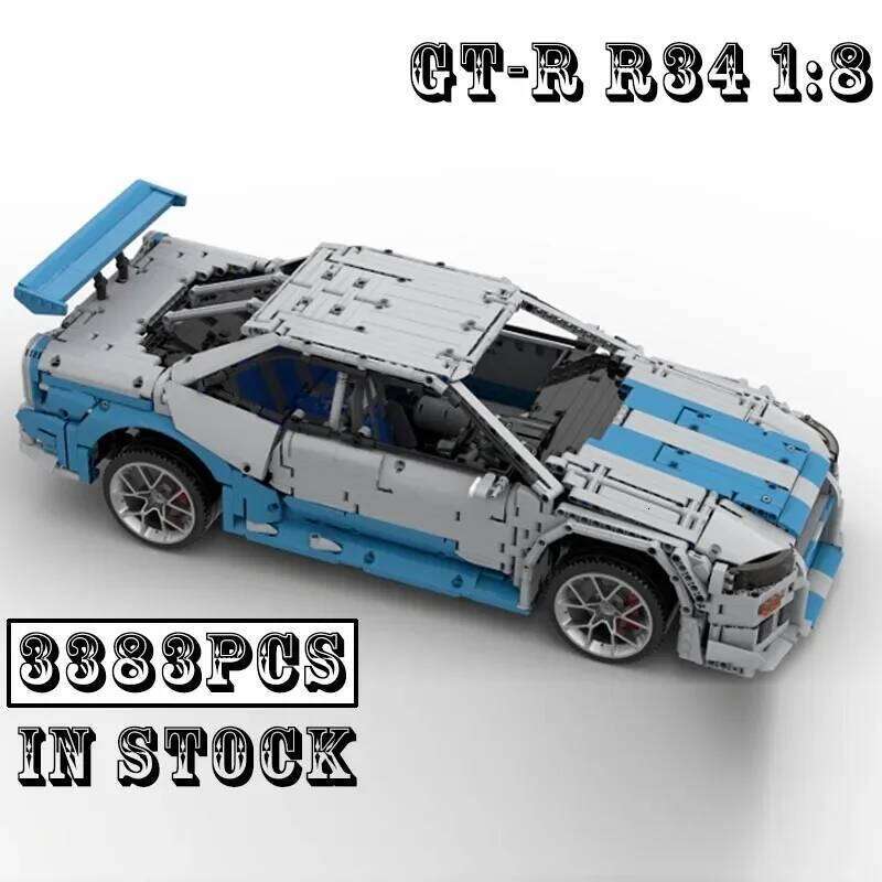 New Moc 1:8 Scale Skyline GT-R R34 Supercar Racing Car Vehicle Sport Model Buiding Block Bricks Toys for Kids Birthday Gifts Boy Z260305