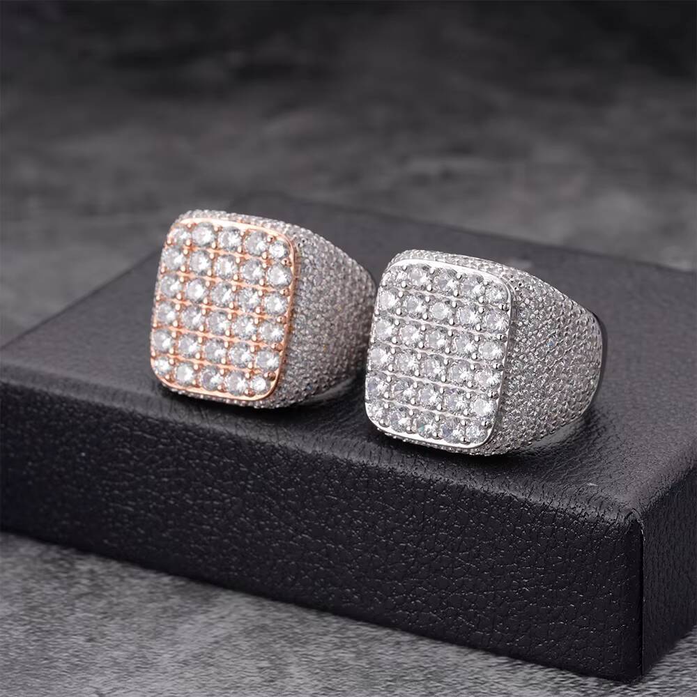 Hip Hop Fine Jewelry Moissanite Diamond Cubic Zirconia Zircon Ring Men 925 Sterling Silver Iced Out Custom Ring for Men