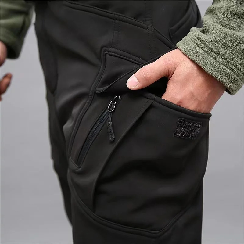 Men Winter Autumn Fleece Waterproof Cargo Pants Hiking Camping Softshell Climbing Casual Warm Tactical Military Combat Trousers 260304