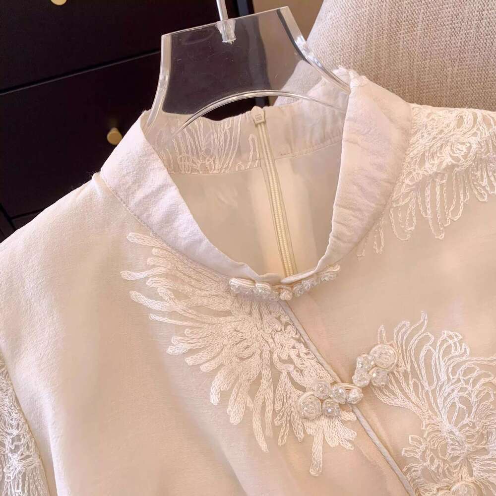 Mardi Hefxessdr 2026 Spring Women Stand Collar Vintage Beige Black Embroidery Flower Top Shirt , Woman Casual Tops Shirts style shirt women's clo