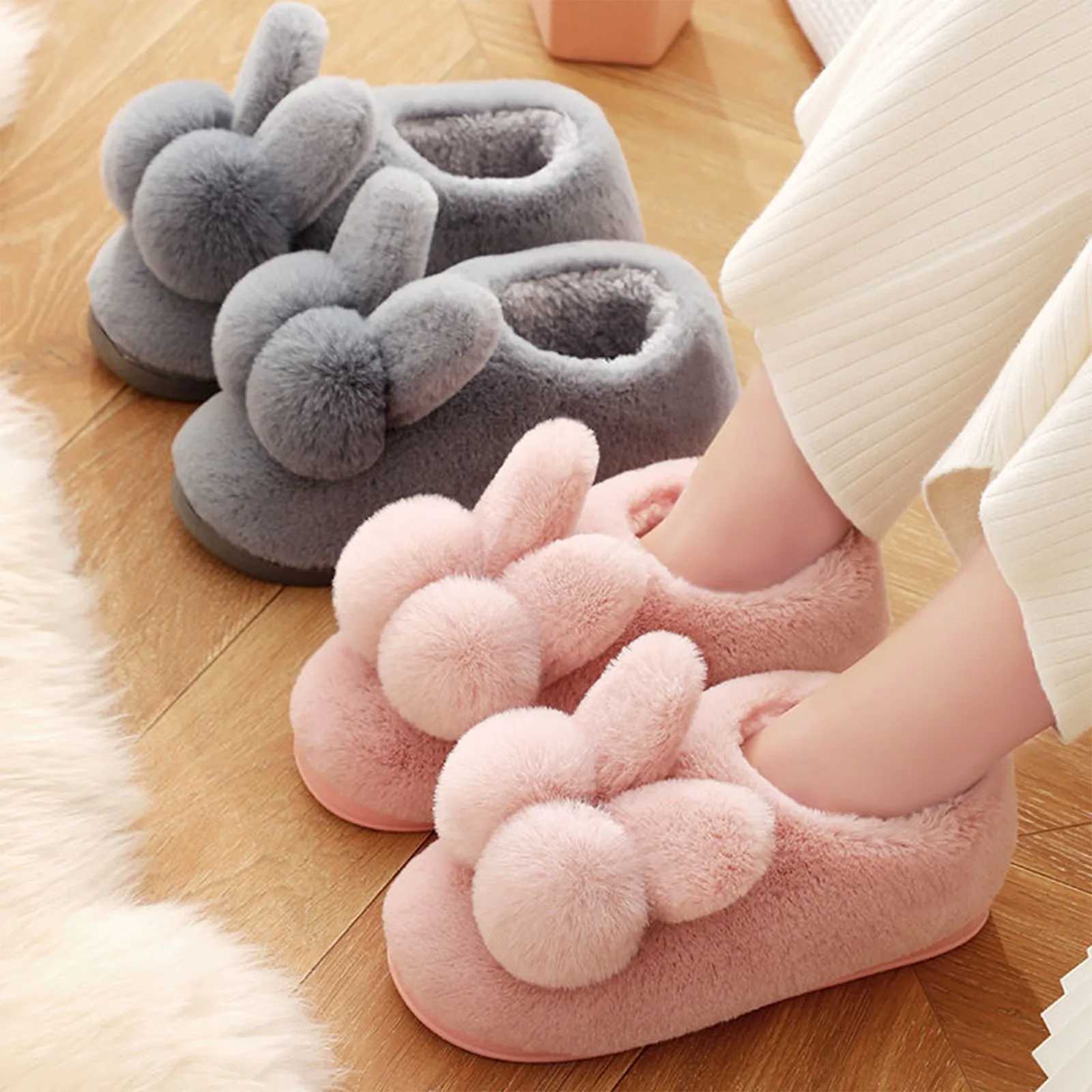 Womens Winter Slippers Thick Sole Non-Slip Plush Warm Indoor Outdoor Slippers Cute Couples Design Ideal for Postpartum Use S260305