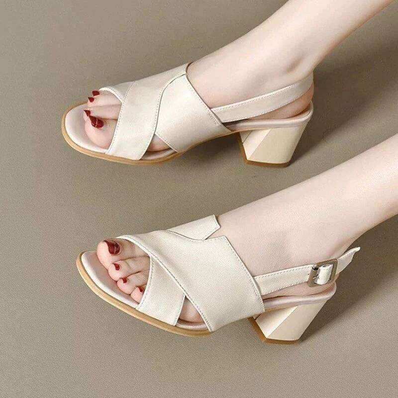 Chunky Platform Roman Heels 2026 New Women's Open Toe Block Heel Sandals | Ankle Strap Faux Leather Party Shoes