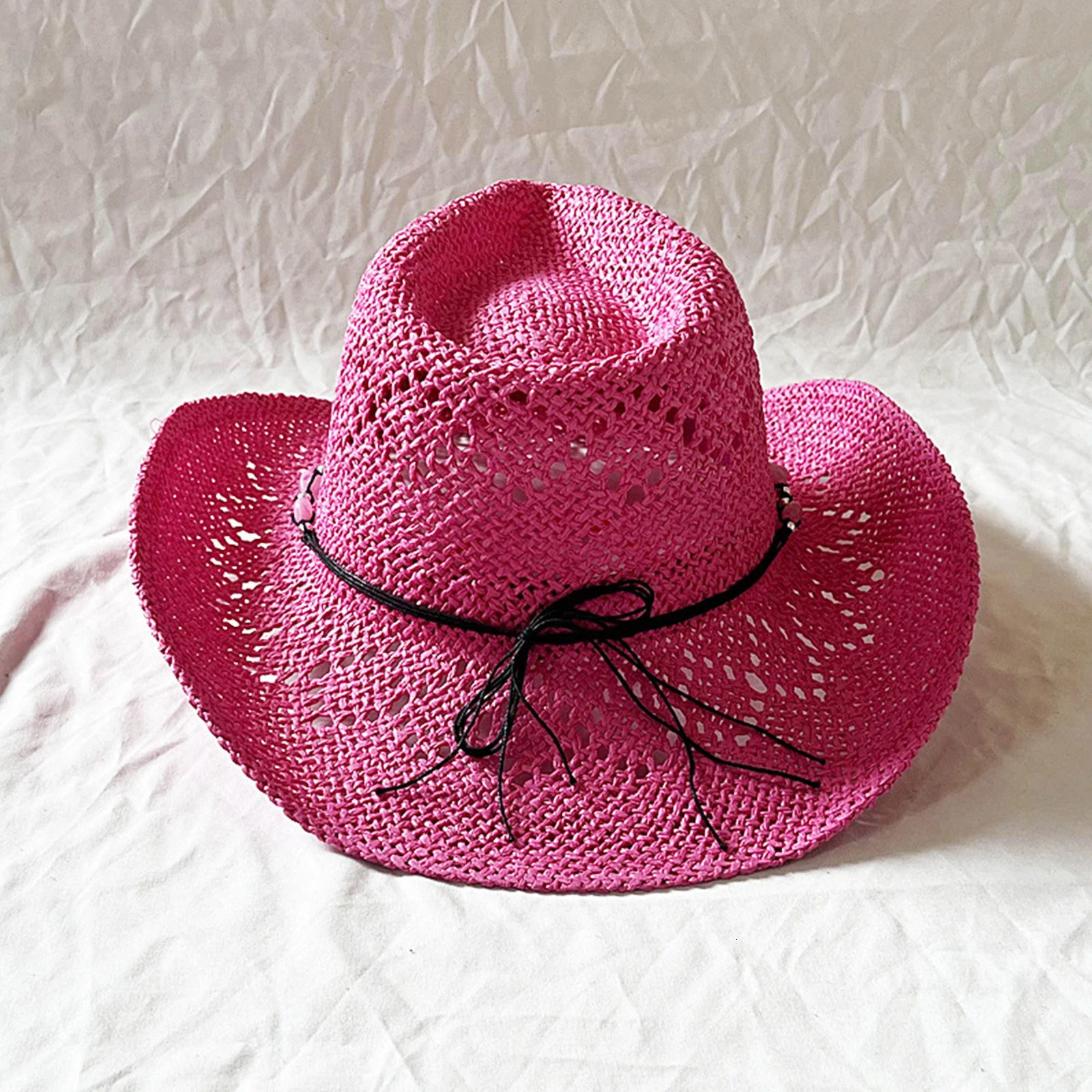 Fashion Women Men Bohemian Cowboy Hat Straw Cowboy Hats Wide Brim Sunshine Hollow Out Sun Hats Holiday Cap 260228