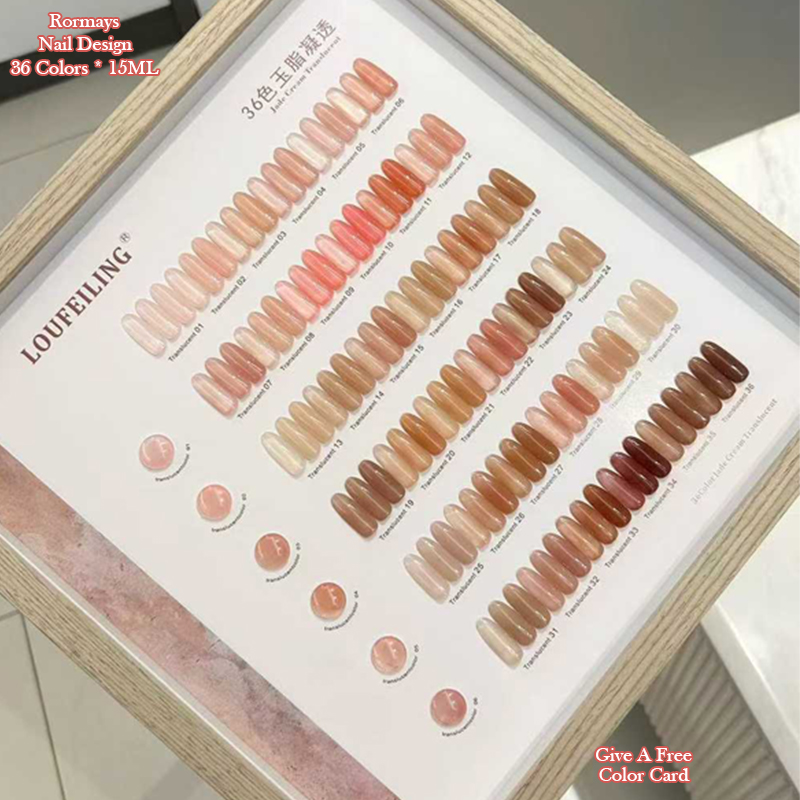 36 Colors Jade Cream Sheer Gel Nail Polish, Nude Translucent Jelly UV LED Soak Off Nail Gel for DIY Nail Art Manicure Design