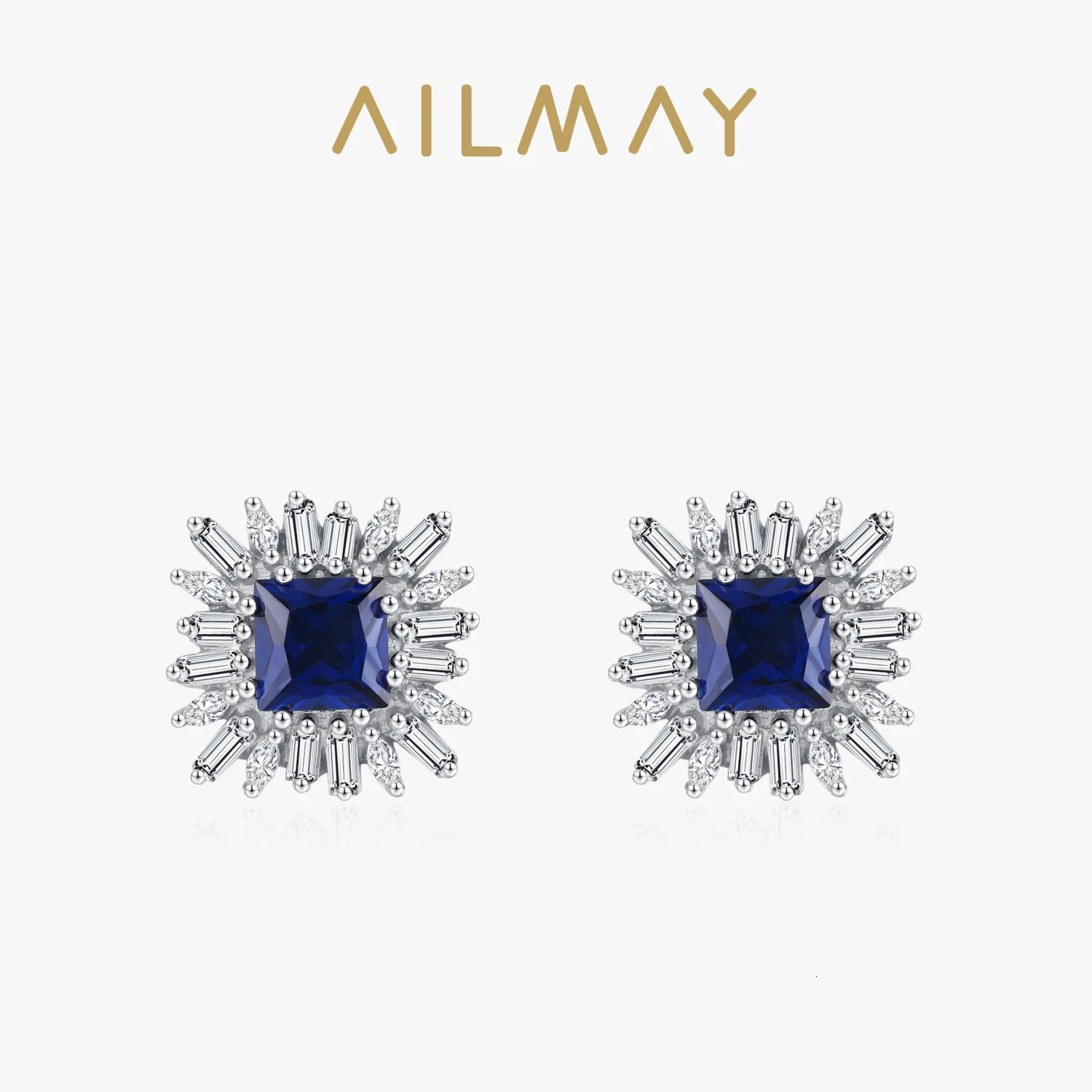 Ailmay Elegant 925 Sterling Silver Retro Blue Square Zircon Earrings Perfect Holiday Or Anniversary Gift For Women 260303
