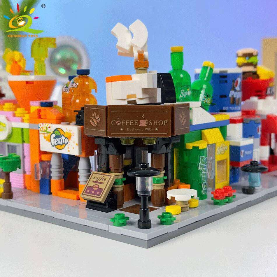 HUIQIBAO Moc View Mini Building Blocks DIY City Commercial Street Coffee Shop Puzzle Toys Home Ornaments Decoration Z260306