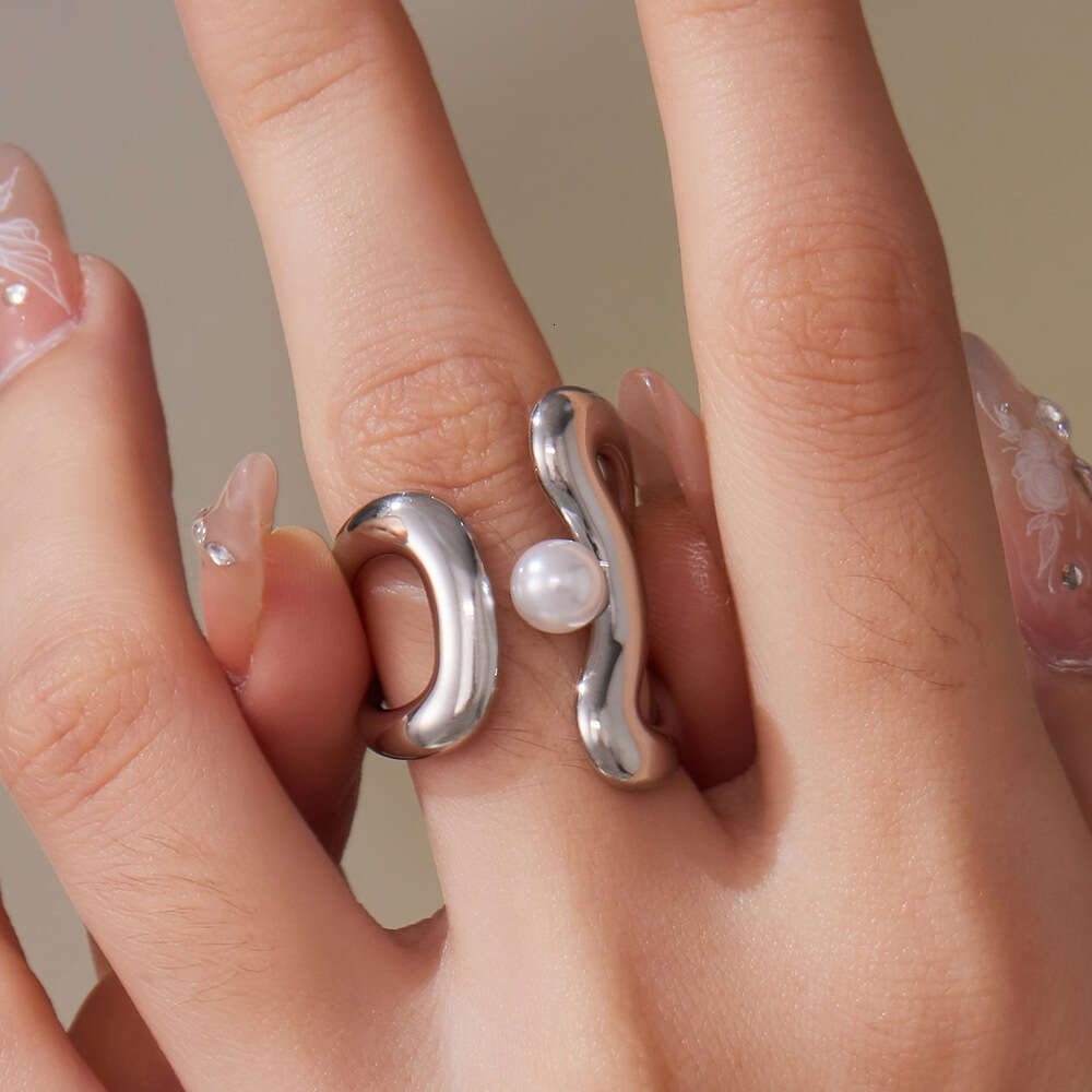 New Imitation Pearl Design Stainless Steel 18K Gold-plated Open Ring Is Exquisite And Luxurious, Suitable For Women's Jewelry Wholesale