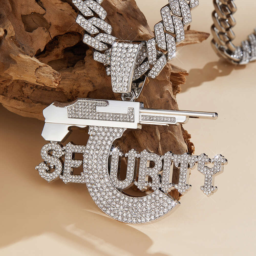 Hip-hop pendant SECURITY letter pistol high-quality domineering alloy rhinestone Cuban chain wholesale trendy