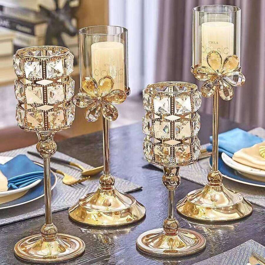 European Container Home Dining Table Decoration | Crystal Candle Holder Ornamental Decor XJ260305