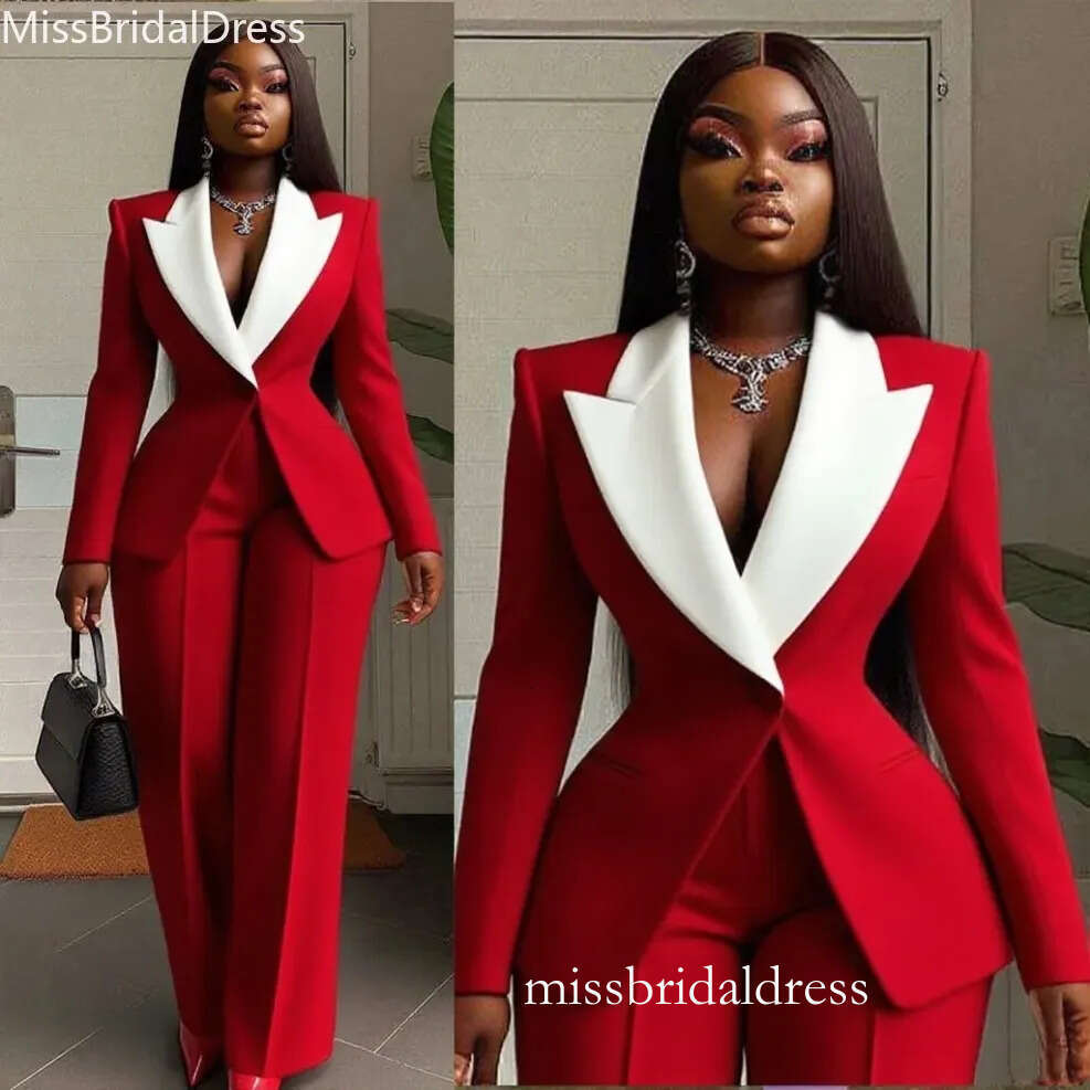 Patchwork Lapel Women Suits 2 Pieces Plus Size Fitted Blazer Pants Customized Formal Office Lady Party Outfit 1031 D0306