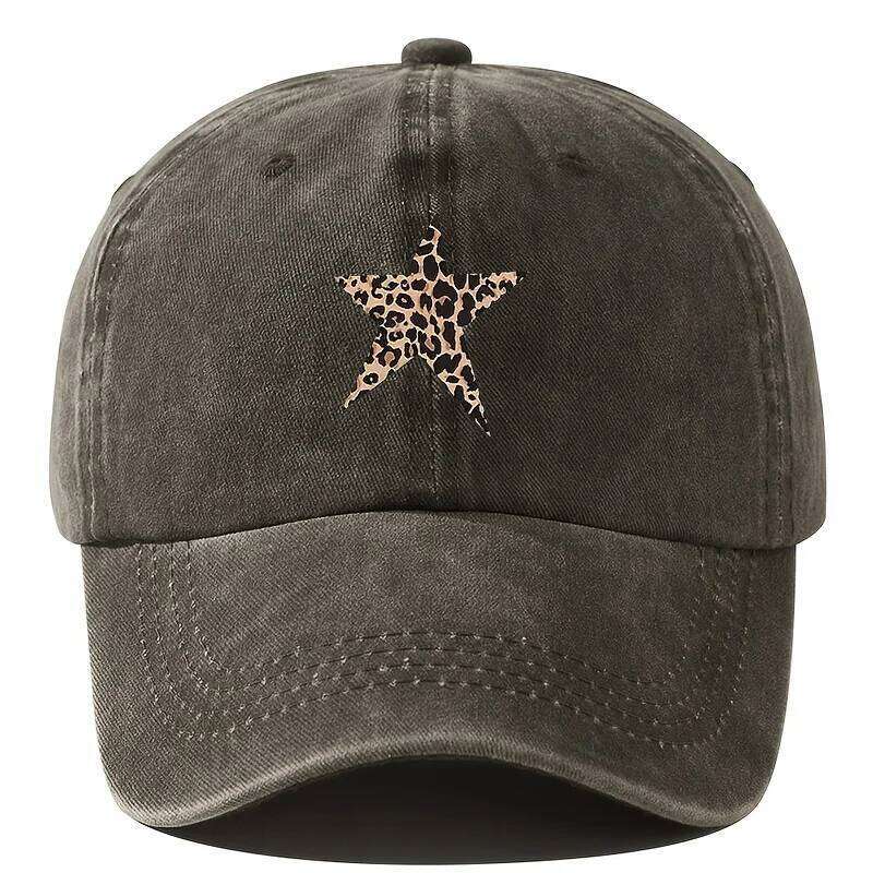 Retro imitation baseball cap with leopard print star design for leisure outdoor travel, fishing, and hiking Y260304