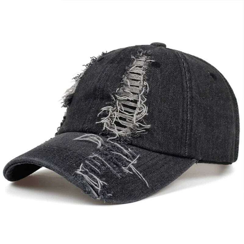 Holed Baseball Vintage Washed Distressed Cap Fashion Sports Denim Hats Plain women Men Dad Caps Y260304
