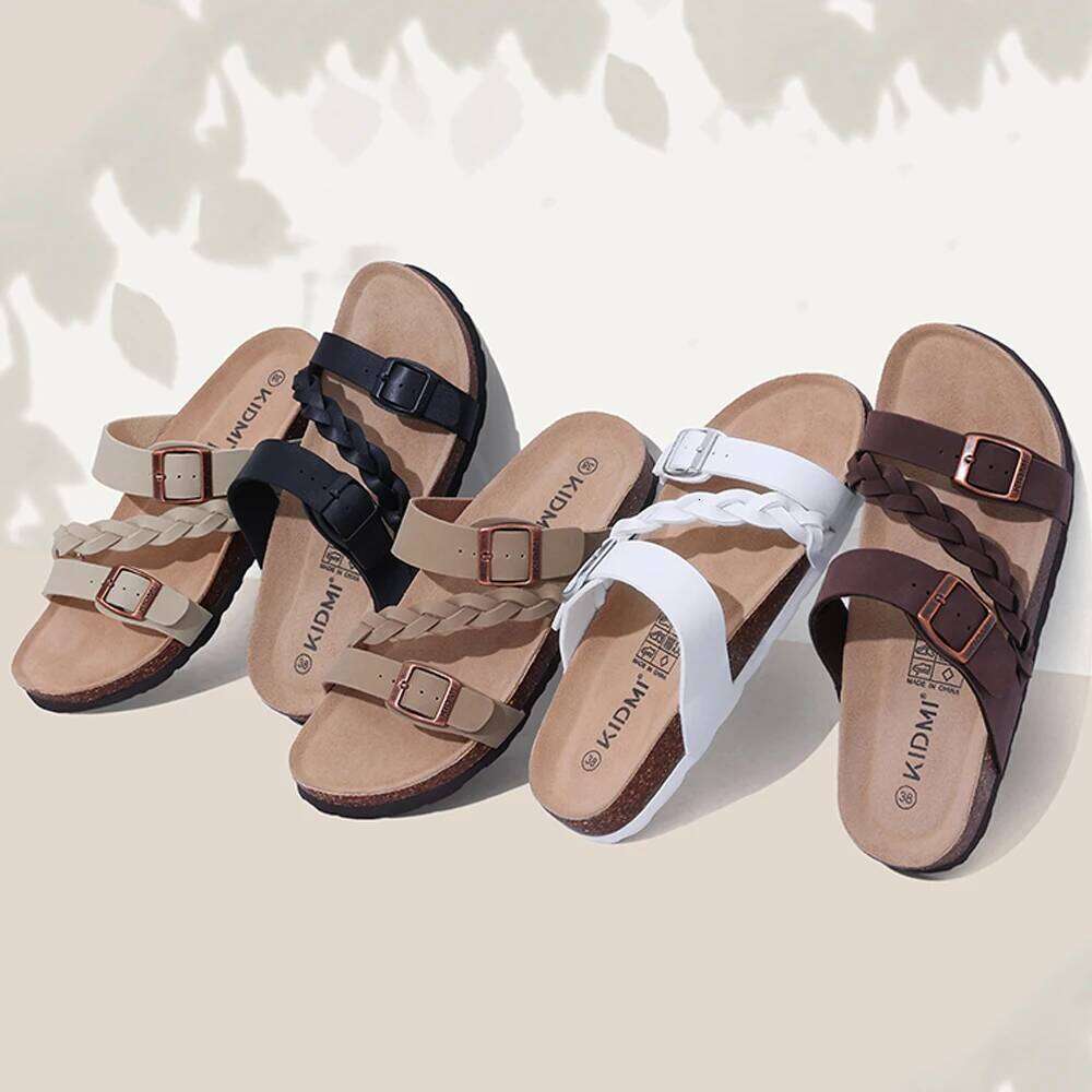 Litfun Classic Women's Arch Support Lady Summer Cork Sandals Trendy Slip-On Slippers With Adjustable Buckle