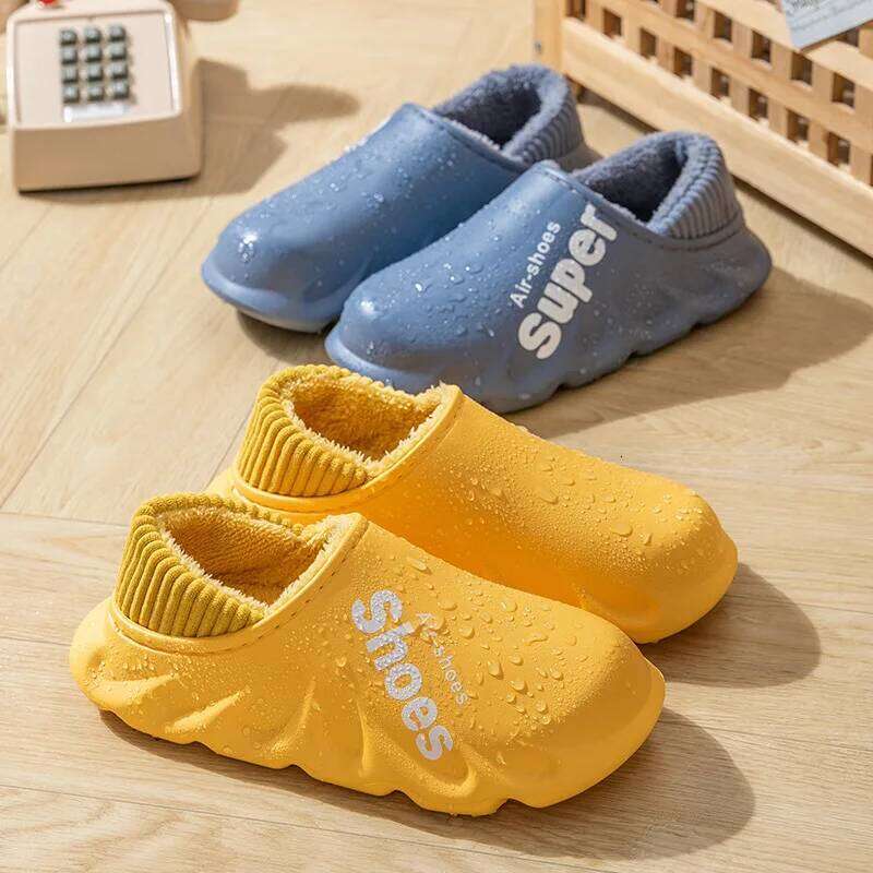 Litfun Winter Warm Cotton Indoor And Outdoor Waterproof Walking Shoes Fluffy Non-Slip Sandals For Women Men Slippers