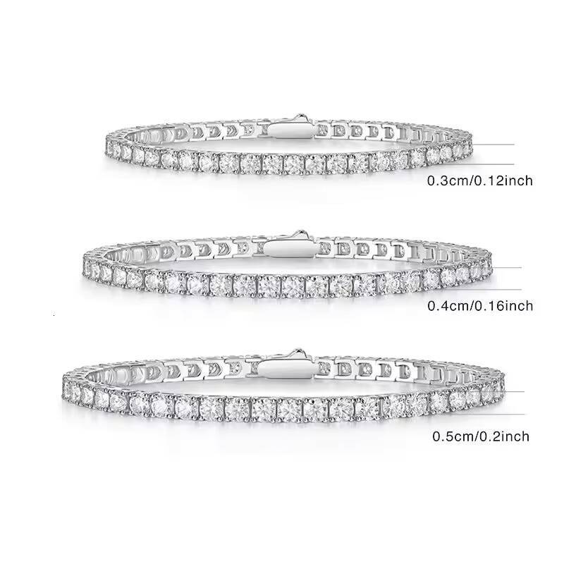 65mm 1CT White 925 Sterling Silver VVS Moissanite Diamond Tennis Link Chain Bracelet Iced Out Unisex Jewelry Men Women Bracelet