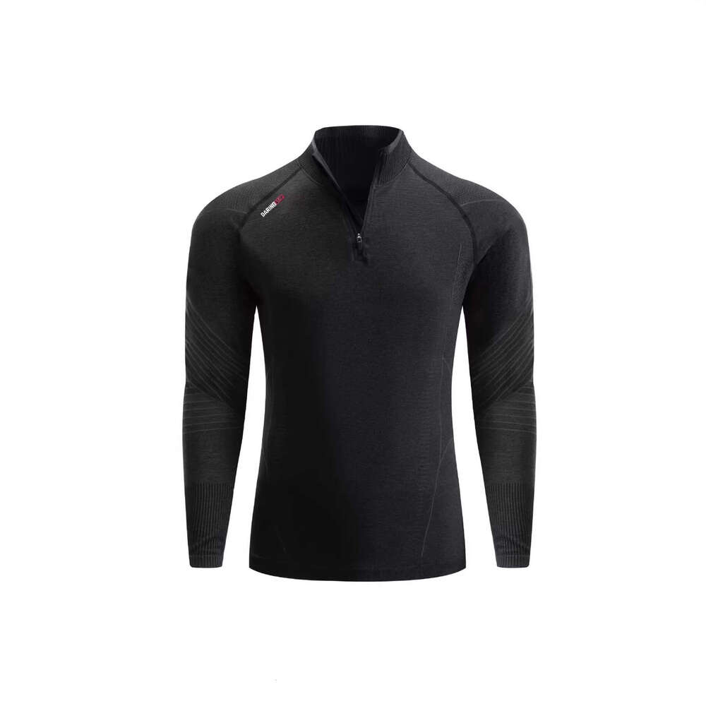 Elastic, quick-drying, seamless jacquard, figure-flattering fitness shirt, sports long-sleeve, breathable, slim-fit, casual half-zip training shirt fo
