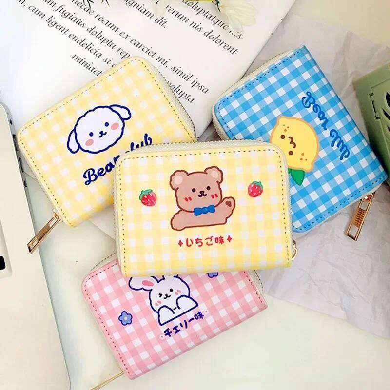 Ladies Short Korean Cartoon Cute Bear Small Mini Coin Wallet Purse Clutch Card Cash Organizer Money Bag Purses Manga C260304