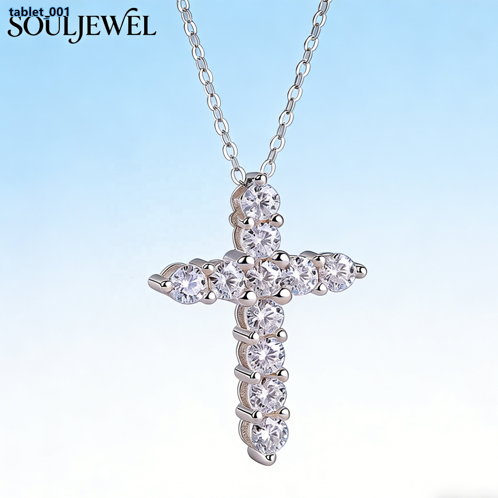 925 Silver Rhodium Plated Moissanite Cross Pendant Necklace Hip Hop Style Rope Chain Religious Jewelry Daily Wear Gift