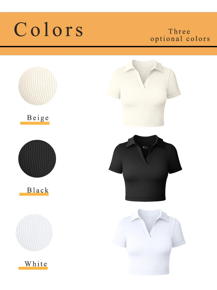 Womens T Shirt Sexy Short Sleeved Polo Casual Sports Tennis Tight Fit Fitness Yoga Top Ladies top 260228