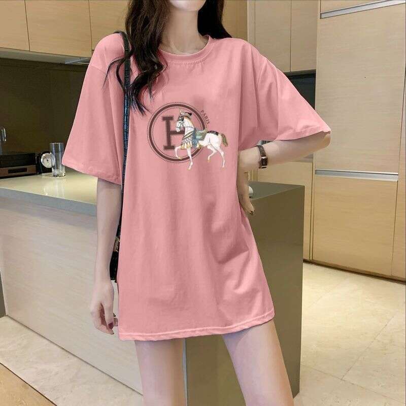 100% Cotton Short-Sleeve T-Shirt For Women, Loose Fit, New Summer Style, Paired With Shark Pants, Mid-Length Top That Covers The Hips, Stylish Asia Si