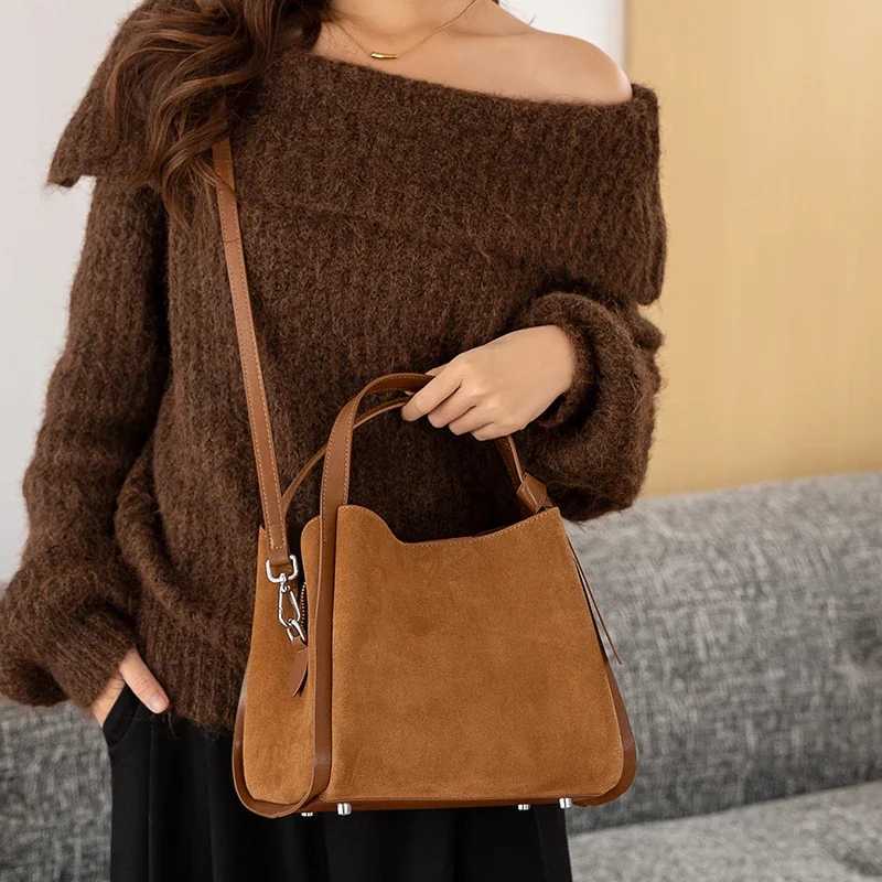 Women Suede Cow Leather Shoulder Bag Female Genuine Leather Versatile Handbags Ladies Fashion Designer Crossbody Bags H260306