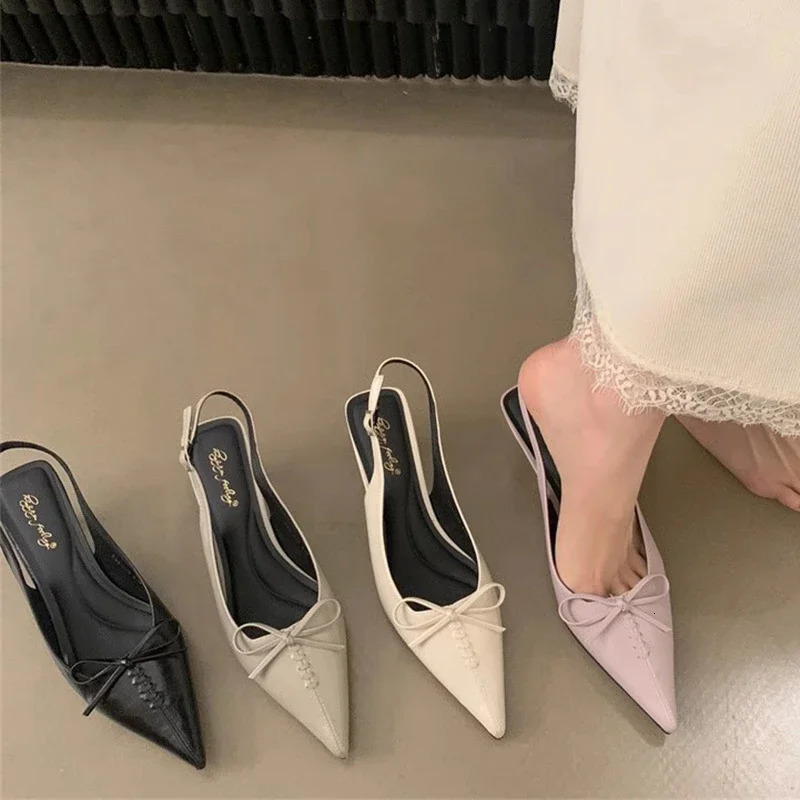 Women Sandal Fashion Pointed Toe Shallow Slip On Slingback Shoes Thin High Heel Pumps Mules 260303